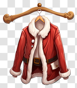 Red Jacket - Red Santa Coat Hanging On Wooden Hanger Transparent PNG