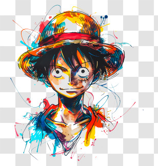 One Piece Luffy - Colorful Anime Character Illustration With Straw Hat Transparent PNG