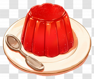 Red Jello - Red Jelly On Plate With Spoon Transparent PNG
