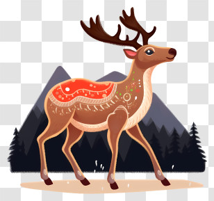 Reindeer - Beautiful Illustrated Deer In Nature Setting Transparent PNG