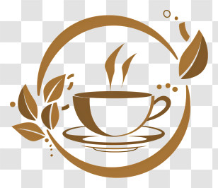 Spring - Artistic Coffee Cup Emblem With Tea Leaves Transparent PNG