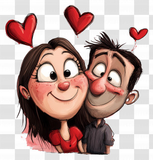 Valentines Day - Cartoon Couple With Hearts Transparent PNG