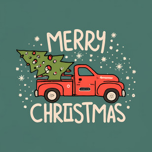 Merry Christmas - Red Truck Carrying Christmas Tree Illustration Transparent PNG