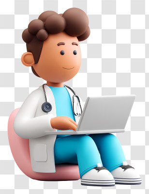 Doctor Working On Laptop - Cartoon Doctor With Laptop Transparent PNG