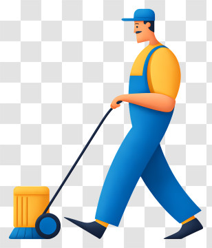 Man Doing Floor Cleaning - Worker Operating Cleaning Machine Transparent PNG