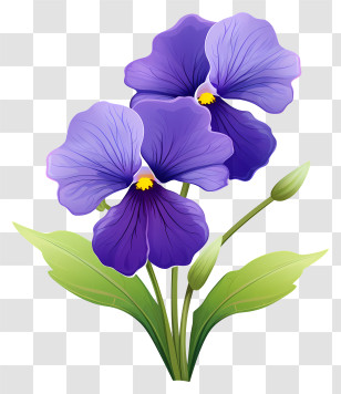 Purple Pansies - Purple Pansy Flowers With Green Leaves Transparent PNG