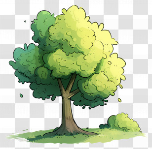 Cartoon Tree - Lush Green Tree Illustration In Cartoon Style Transparent PNG