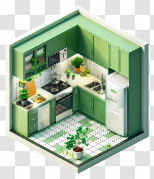 Kitchen Room - Modern Green Kitchen Transparent PNG