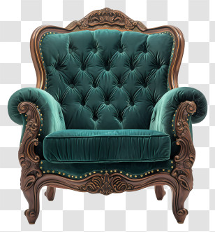 Rich Chair - Green Velvet Button-Tufted Armchair Transparent PNG