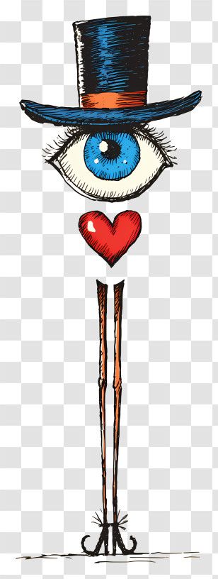 Cute Eyeball With Top Hat - Surreal Eye With Top Hat And Heart Transparent PNG