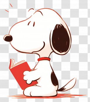 Snoopy Reading Book - Cartoon Dog Reading A Red Book Transparent PNG