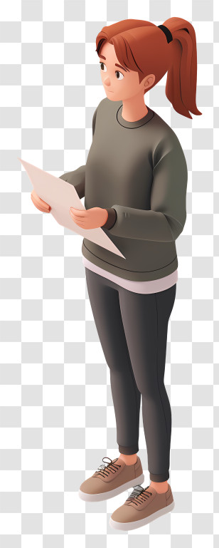 Woman Holding Paper - 3D Girl Reading A Paper In Casual Outfit Transparent PNG
