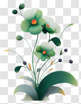 Green Flower Art - Orchid Flowers With Green Leaves Transparent PNG