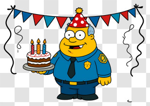 Chief Wiggum - Cartoon Police Officer With Birthday Cake Transparent PNG