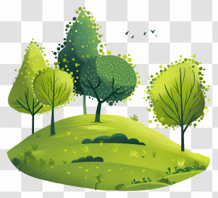 City Park - Green Hill With Lush Trees And Birds Transparent PNG