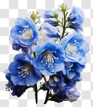 Delphinium Flower - Vivid Blue Flowers With Dew Drops Transparent PNG