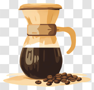 Pour Over Coffee Pot - Illustration Of A Coffee Pot With Beans Transparent PNG