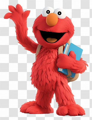 Elmo - Red Furry Cartoon Character Holding Books Transparent PNG