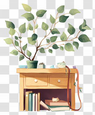 Small Wooden Table - Plant On Wooden Desk Transparent PNG