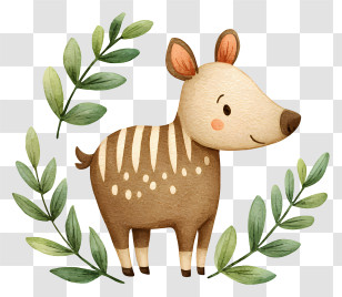 Cute Cartoon Tapir - Adorable Fawn With Greenery Transparent PNG
