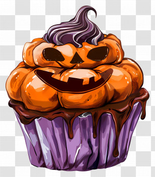 Halloween Cupcake - Pumpkin-Themed Halloween Cupcake Illustration Transparent PNG
