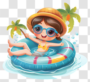 Pool Opening Day - Girl Relaxing In A Swimming Tube In Cartoon Style Transparent PNG