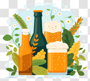 Homebrew Day - Beer Bottles And Glass With Nature Decorations Transparent PNG