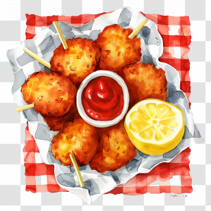 Fried Chicken Nuggets - Fried Nuggets With Ketchup And Lemon Transparent PNG