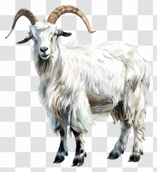 Goat - White Goat Standing With Spiral Horns Transparent PNG