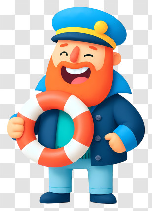 Cartoon Sailor - Cheerful Captain With Lifebuoy Transparent PNG