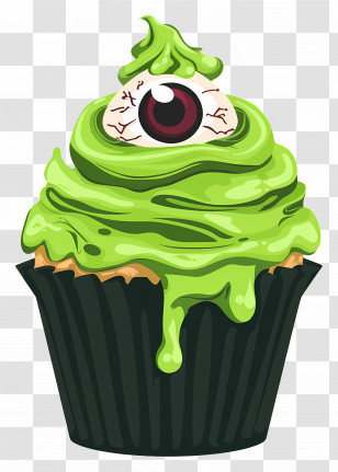 Halloween Cupcake - Creepy Green Eyeball Cupcake For Halloween Transparent PNG