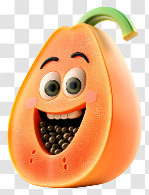 3d Cartoon Fruit - Smiling Animated Papaya Transparent PNG