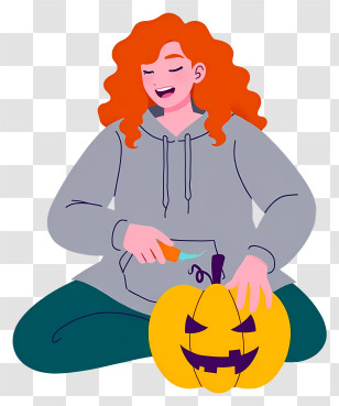 Person Carving Pumpkin - Woman Carving A Pumpkin For Halloween Transparent PNG