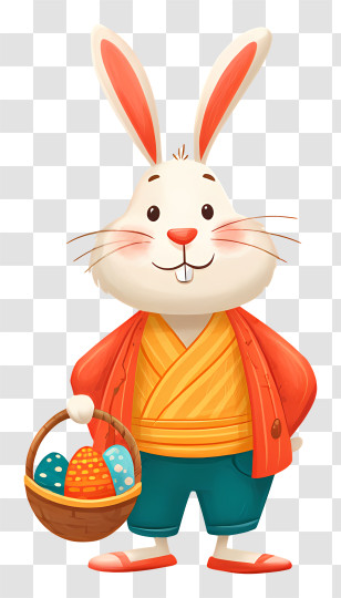 Easter Bunny - White Rabbit With Easter Basket Transparent PNG