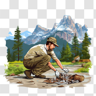 National Park Service Founders Day - Man Cleaning In Mountainous Area Transparent PNG