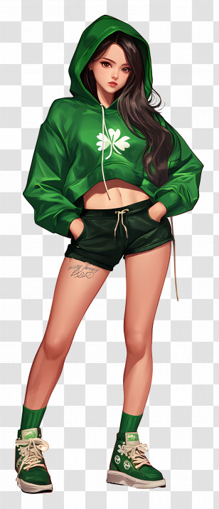 Green Hoodie Girl - Trendy Girl In Green Outfit Transparent PNG