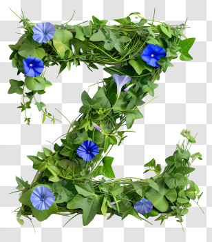 Floral Letter Z - Green Leaf And Blue Flower Letter Z Transparent PNG