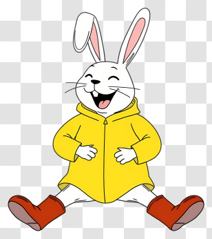 Cartoon Rabbit - Laughing Rabbit In Yellow Coat Transparent PNG