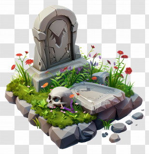 Grave - Cartoon Tombstone With Flowers Transparent PNG