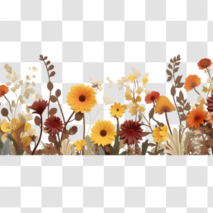 Autumn Border
 - Floral Design With Daisies And Wildflowers Transparent PNG