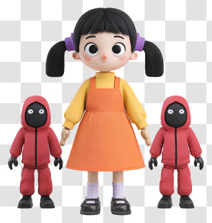 Squid Game - 3D Girl Doll With Hooded Guards Transparent PNG