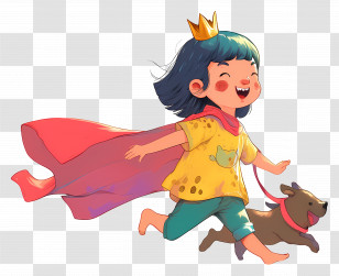 Girl Wearing Red Cape - Girl With Crown And Dog Illustration Transparent PNG