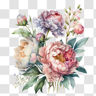 Hand Painted Peony
 - Peony Flower Bouquet In Pastel Tones Transparent PNG