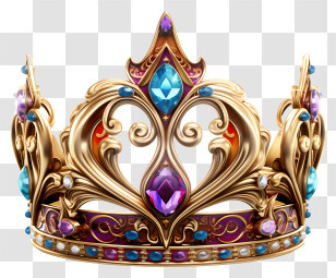 Crown - Ornate Golden Crown With Jewels Transparent PNG