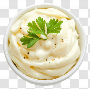 Mayonnaise Bowl - Creamy Mayonnaise In A Bowl With Parsley Garnish Transparent PNG