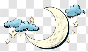 Sketch Style Moon And Star - Crescent Moon And Stars In A Night Sky Illustration Transparent PNG