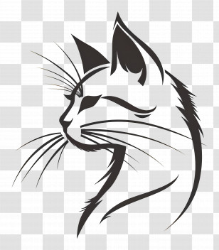 Simple Design - Cat Silhouette Illustration In Black Lines Transparent PNG