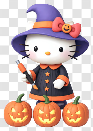 Hello Kitty - Hello Kitty Witch With Jack-o'-lanterns Transparent PNG