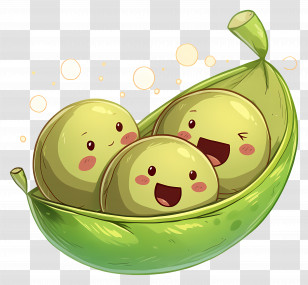Kawaii Peas - Whimsical Peas In A Pod Illustration Transparent PNG