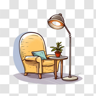 Couch And Lamp - Cozy Chair With Lamp And Plant Setup Transparent PNG